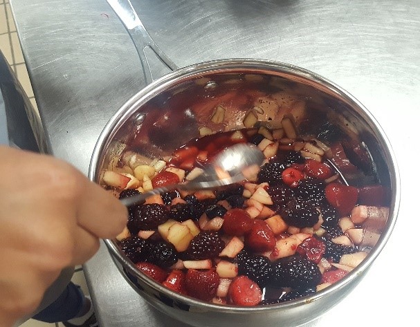 Berries, apples, and other goodies ready to cook on stove